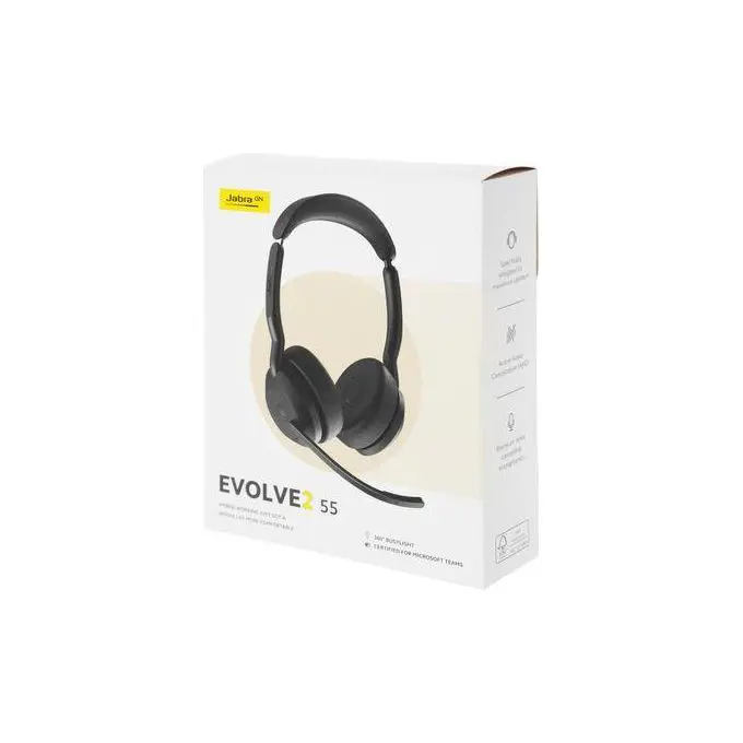 JABRA EVOLVE2 55 LINK380 USB-A MS STEREO – CASQUE SANS FIL BLUETOOTH – ANC – MICROPHONE ANTIBRUIT – PORTÉE 30M – STÉRÉO – NOIR