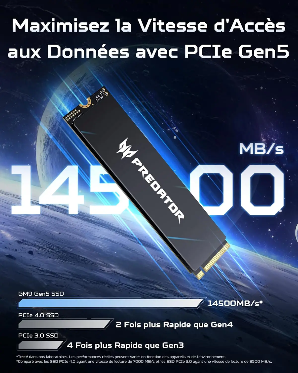 DISQUE SSD ACER PREDATOR GM9 – 1TO – M.2 2280 – NVME – PCIE 5.0 X4 – JUSQU’À 14500 MB/S LECTURE – 7300 MB/S ÉCRITURE – NVM EXPRESS – ORIGINAL