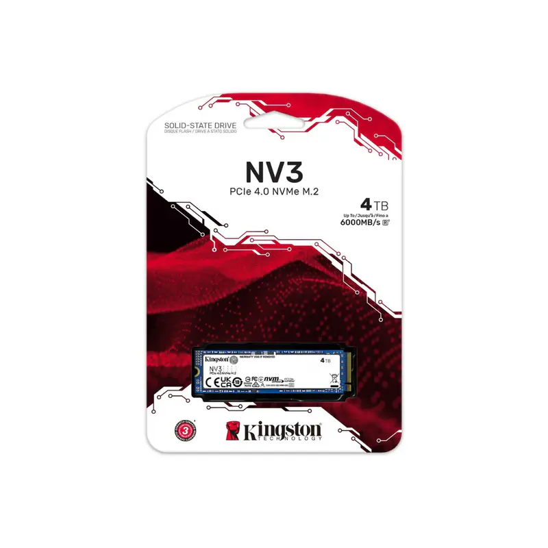 KINGSTON NV3 PCIE 4.0 NVME SSD M.2 – 4TB – PCIE 4.0 – GEN 4 – JUSQU’À 6000MB/S – PC & LAPTOP -BLACK