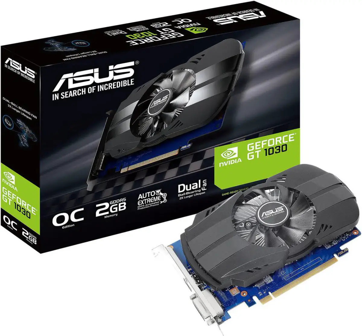 ASUS GEFORCE PH-GT 1030 – CARTE GRAPHIQUE 2GO GDDR5 – OC MOOD 1278 MHZ – HDMI 2.0 – BLACK
