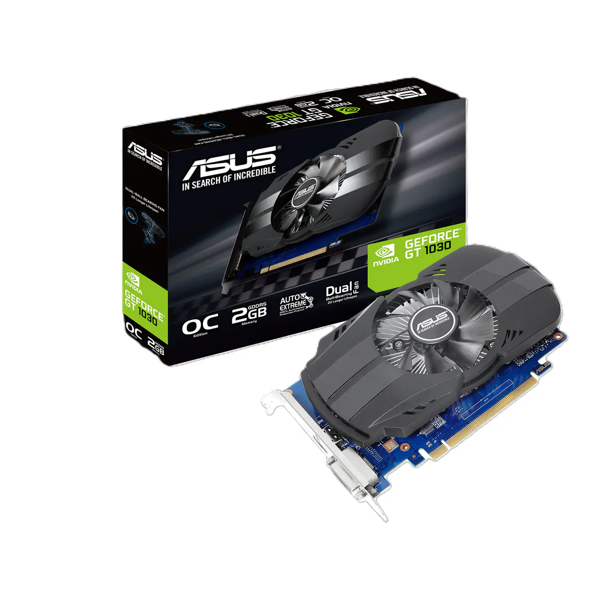 ASUS GEFORCE PH-GT 1030 – CARTE GRAPHIQUE 2GO GDDR5 – OC MOOD 1278 MHZ – HDMI 2.0 – BLACK