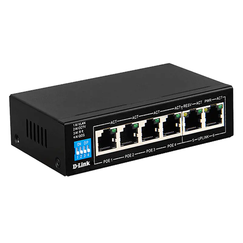 D-LINK DGS-F1006P-E SWITCH 6 PORTS GIGABIT – 4 POE – CCTV – 65W – PLUG AND PLAY – MURAL – MÉTAL