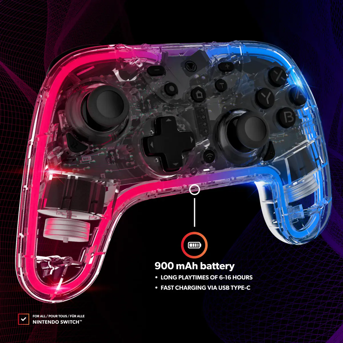SNAKEBYTE GAMEPAD RGB S – MANETTE SANS FIL – PC – NINTENDO SWITCH OLED / LITE – RGB TURBO -VIBRATION