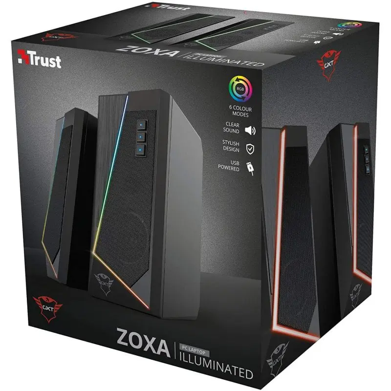 Trust GXT 609 Zoxa – Haut-parleurs 2 canaux FILAIRE USB – 20000 Hz – RGB – CLEAR BASS 6W – BLACK