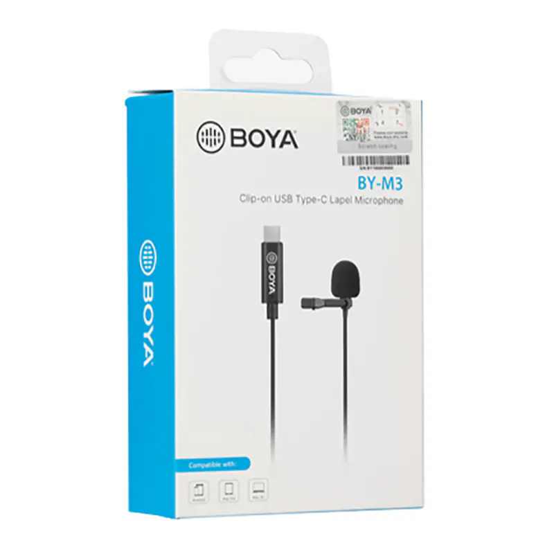 BOYA BY-M3 – MICROPHONE PORTABLE FILARE USB-C – 50Hz – PC – SMARTPHONES & TABLETTE – NOIR