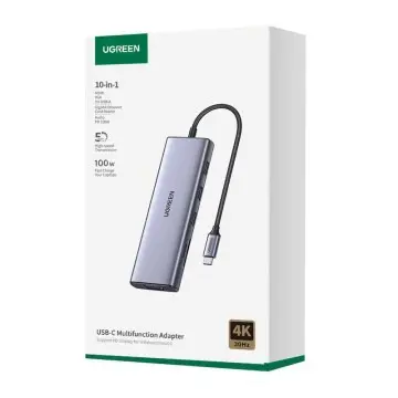 UGREEN CM498 – HUB USB-C 10 EN 1 – 3X USB 3.0 – HDMI – VGA – RJ45 – SD/TF – AUX 3.5MM – PD 100W – ORIGINALE