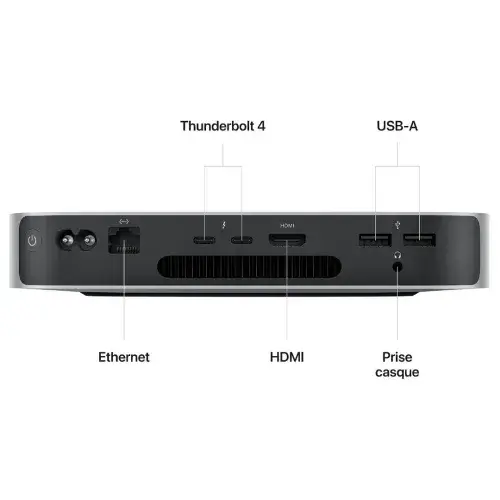 APPLE MAC MINI M2 – 8GB RAM – 512GB SSD – CPU 8 CŒURS – 10 COEURS GPU – MACOS – WI-FI 6E – BLUETOOTH 5.3 – SILVER