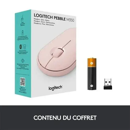 LOGITECH PEBBLE M350 – SOURIS SANS FIL – BLUETOOTH – 1000 DPI – 3 BOUTONS – SILENCIEUSE – DESIGN ULTRA FIN – PINK