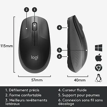 Logitech M190 Souris Sans Fil – Ambidextre – Capteur Optique 1000 Dpi – 3 Boutons