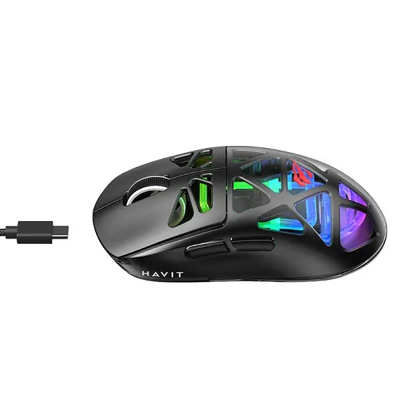 HAVIT MS1044WB BLACK – SOURIS GAMING SANS FIL – 3 MODES DE CONNEXION – RGB PROGRAMMABLE – HAUTE PRÉCISION – ERGONOMIQUE – BLACK