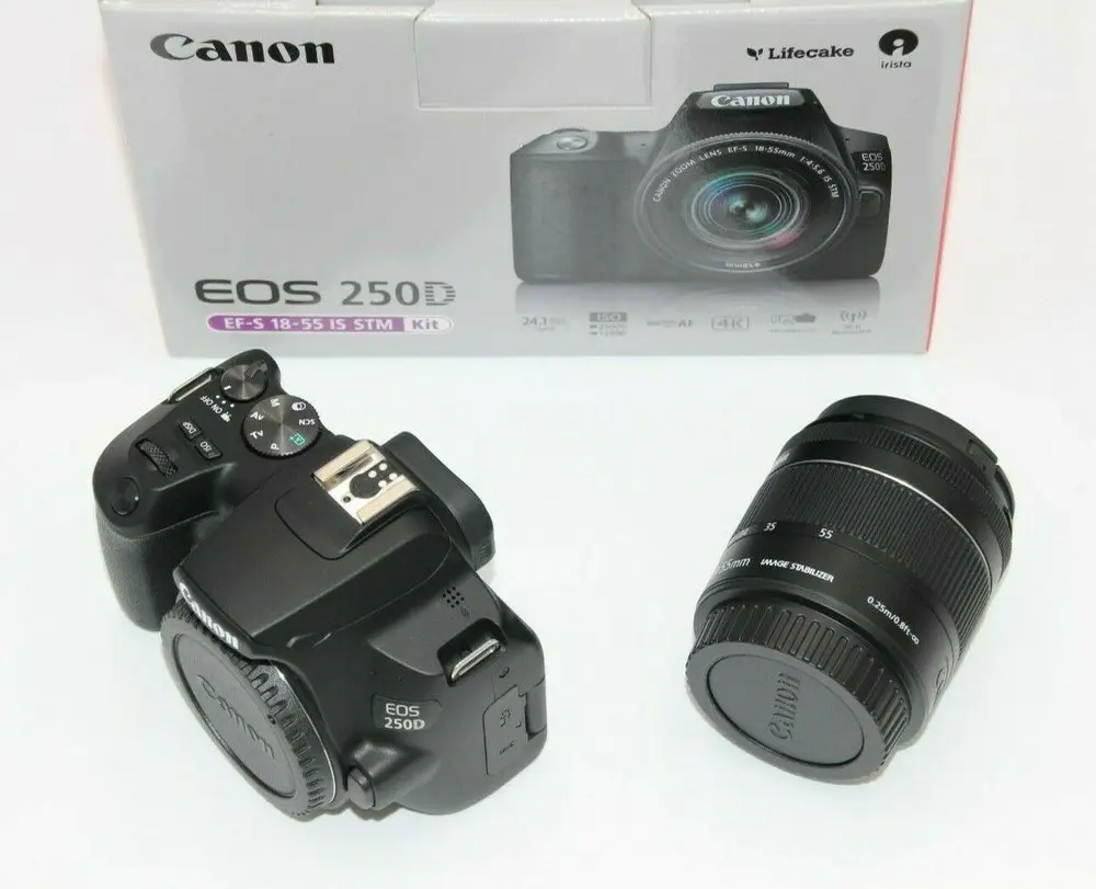 CANON EOS 250D STM – APPAREIL PHOTO + OBJECTIF EF-S 18-55MM – F 4-5.6 IS – LCD – 25,80 MPXL – BLACK
