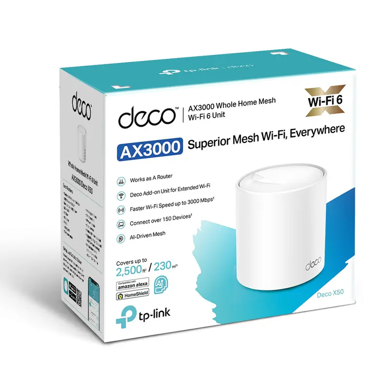 TP-LINK DECO X50 1PACK – ROUTEUR WIFI6 AX3000 -AI DRIVE MESH -ULTRA FAST -1201 MBPS – 5GHZ -ETHRENET