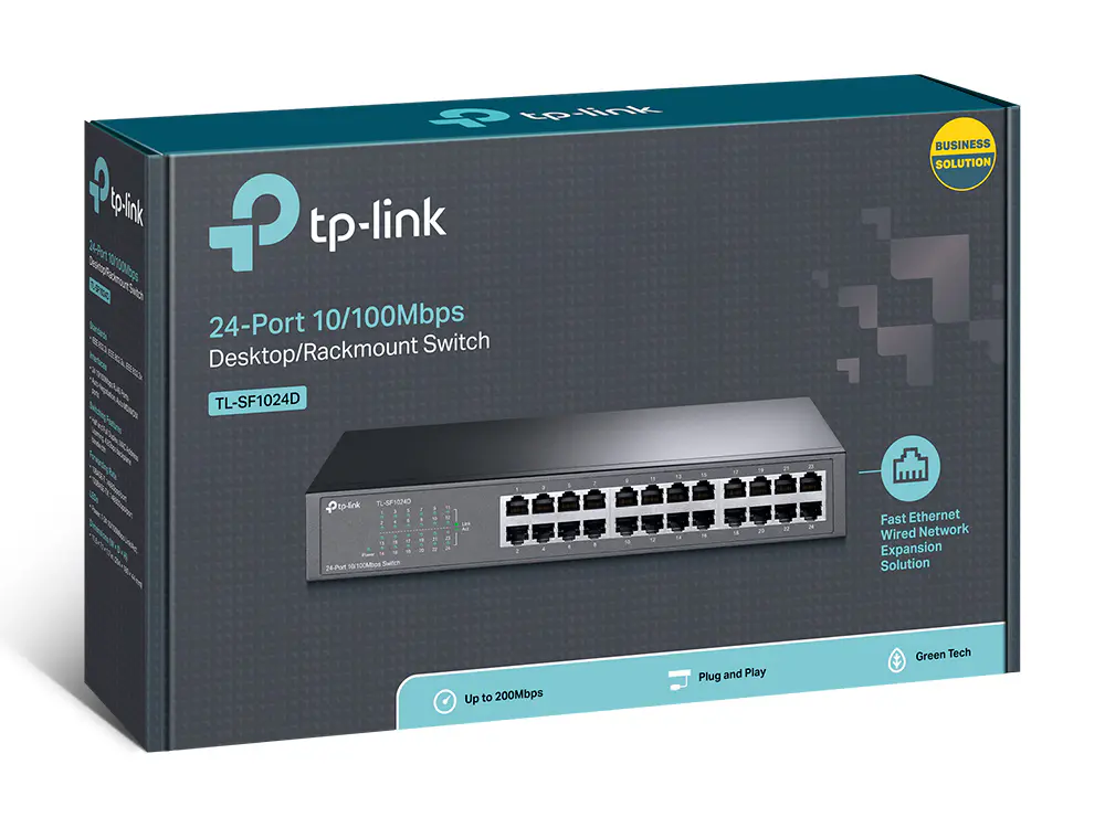 TP-LINK TL-SF1024D – SWITCH DESKTOP & RACKABLE 24 PORTS – 10/100 MBPS – FAST ETHERNET -PLUG & PLAY