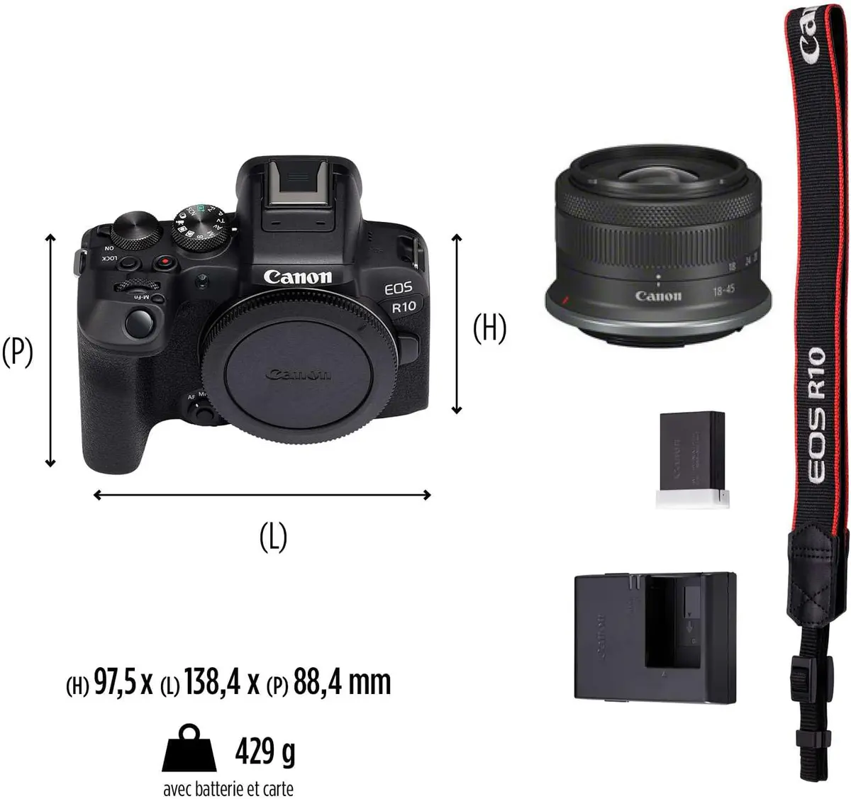 CANON EOS R10 – APPAREIL PHOTO HYBRIDE 4K + OBJECTIF RF-S 18-45mm – F4.5-6.3 IS STM – 24.2 MLPXL – LDC – BLACK