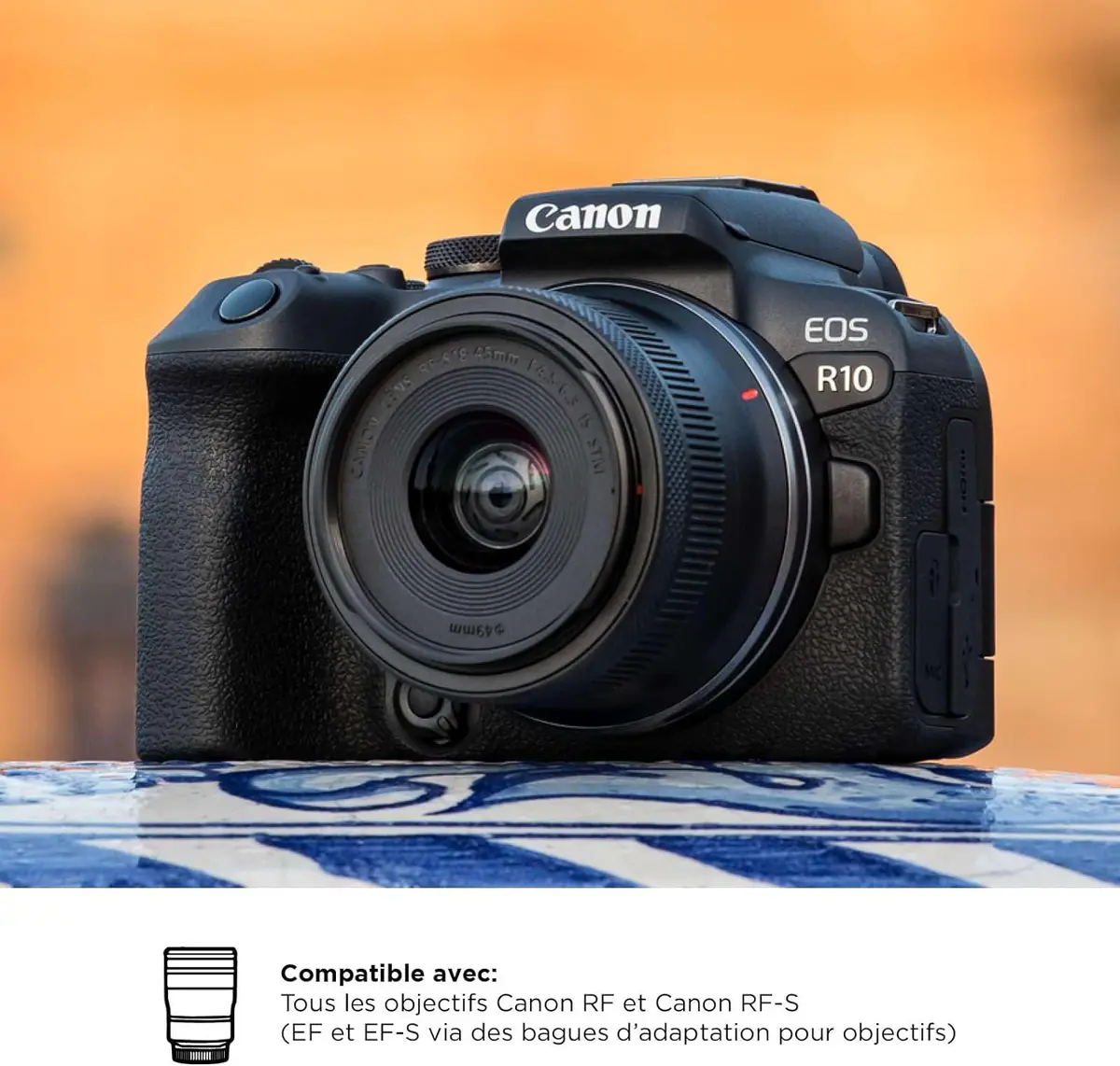 CANON EOS R10 – APPAREIL PHOTO HYBRIDE 4K + OBJECTIF RF-S 18-45mm – F4.5-6.3 IS STM – 24.2 MLPXL – LDC – BLACK