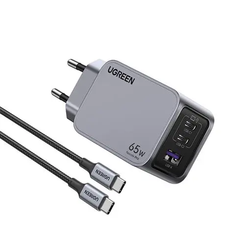 CHARGEUR UGREEN NEXODE PRO 65W – GANFAST – 2 USB-C + 1 USB-A – CHARGE RAPIDE PD 3.0 / QC 4.0 – CÂBLE USB-C 1.5M INCLUS