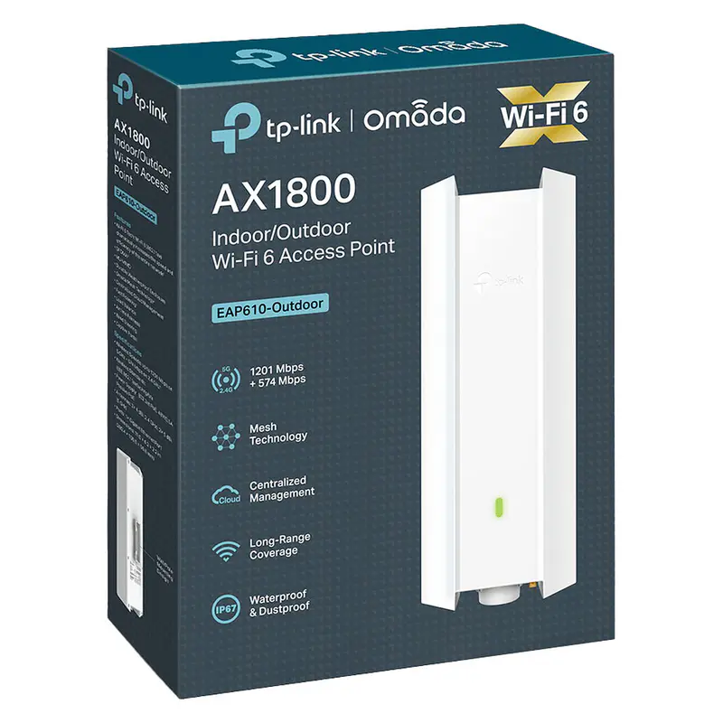 POINT DACCÈS TP-LINK EAP650-OUTDOOR – WIFI 6 AX3000 – DOUBLE BANDE – JUSQUÀ 3 GBIT/S – POE+ – IP67 – OMADA SDN – ORIGINAL