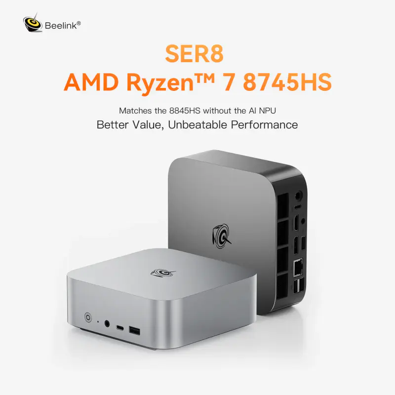 MINI PC BEELINK SER8 – AMD RYZEN 7 8745HS – 32GO DDR5 – SSD 1TO PCIe 4.0 – AMD RADEON 780M – WIFI 6 – LAN 2.5G – USB4 – TRIPLE AFFICHAGE 4K – ORIGINAL