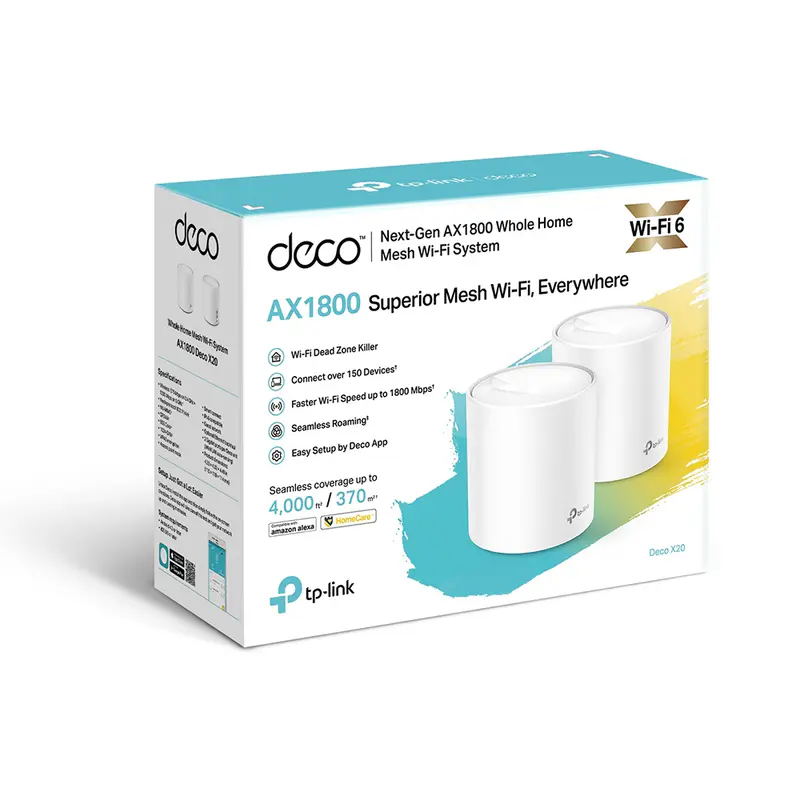 TP-LINK DECO X20 2PACK – ROUTEUR WIFI6 AX1800 MESH – 1800 MBPS – 5GHZ – OFDMA – MU-MIMO -ETHRENET