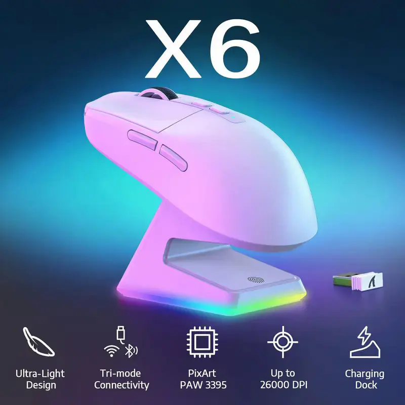 ATTACK SHARK X6 – SOURIS FILAIRE & SANS FIL – BLUETOOTH – USB 2.4G – 7 BOUTONS – 26000 DPI – WHITE