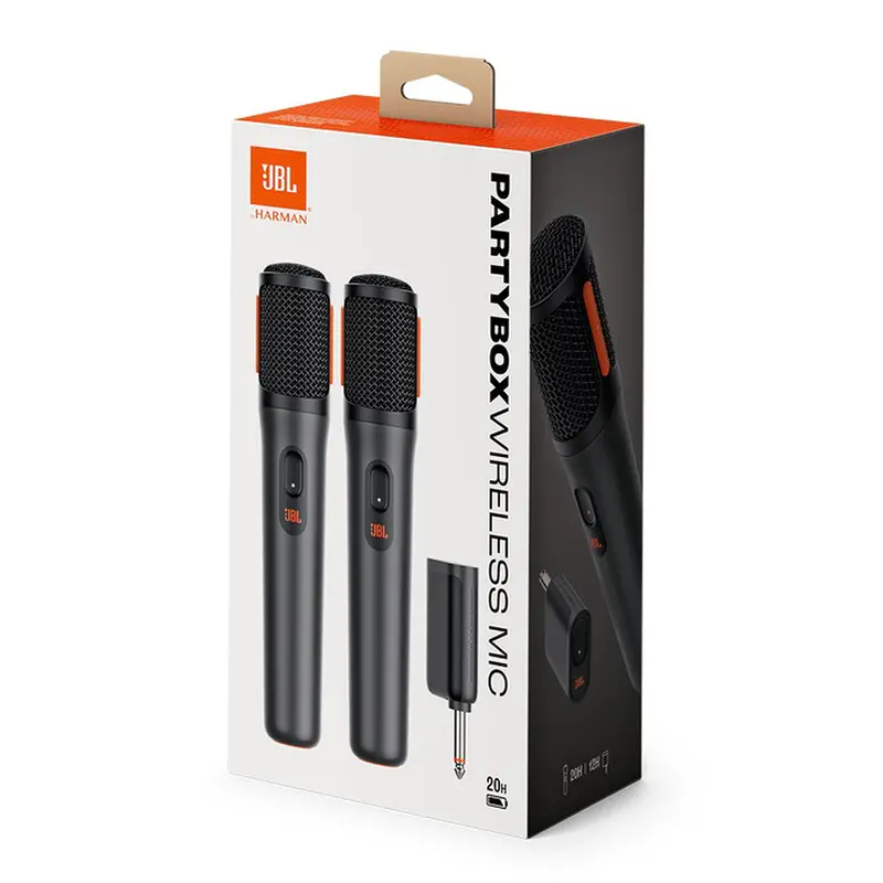MICROPHONES SANS FIL JBL PARTYBOX WIRELESS MIC – 2 MICS – DIRECTIVITÉ CARDIOÏDE – 2,4 GHZ – PORTÉE 30M – COMPATIBLE JBL PARTYBOX – ORIGINAL