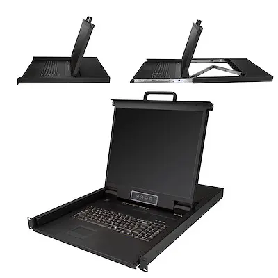 CONSOLE KVM STARTECH 19″ LCD RACKABLE – 8 PORTS – PS/2 & USB – VGA – 1280 X 1024 – 250 CD/M – 1U – 8 CABLES CONSOLE INCLUS – NOIR – ORIGINAL