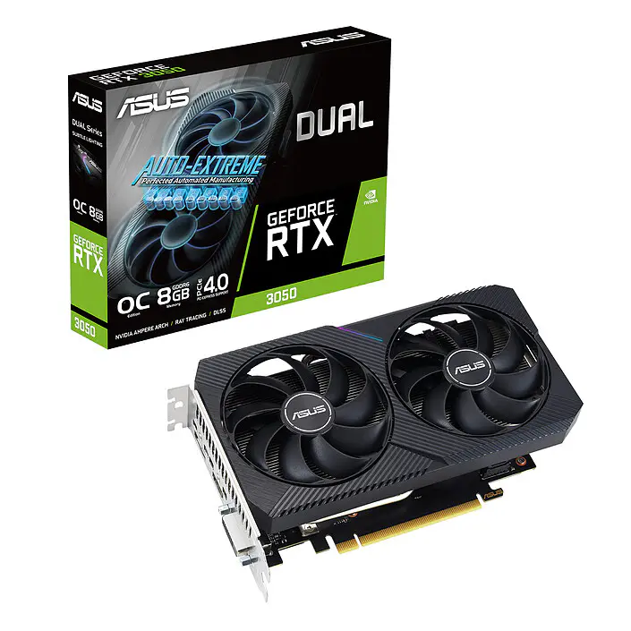 ASUS DUAL GEFORCE RTX 3050 V2 OC – 8GB GDDR6 – PCI EXPRESS – DLSS 4 – RAY TRACING – HDMI/DISPAY – 2 X FANS – BLACK