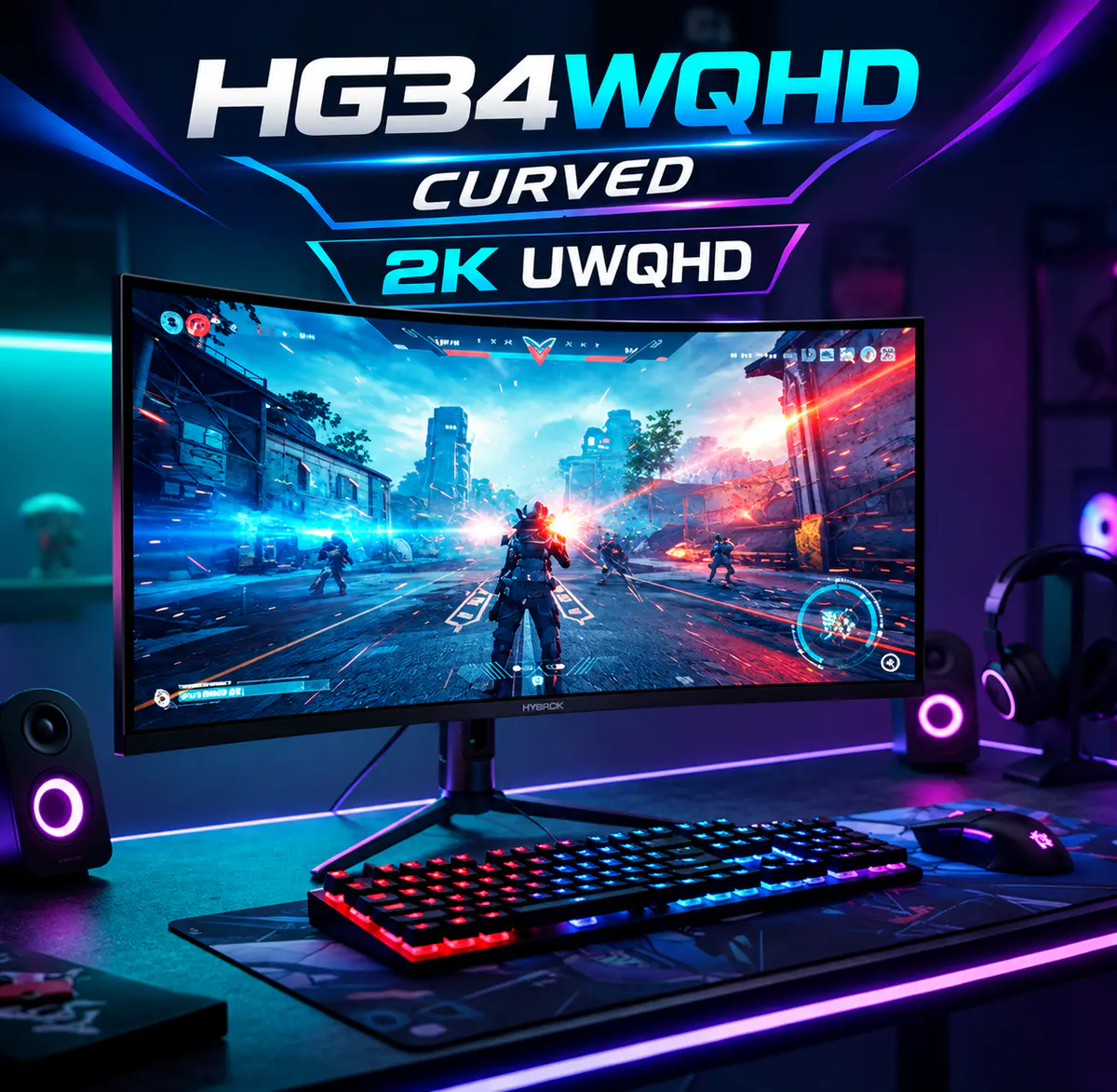 HYBROK LIGHT HG34WQHD – ECRAN GAMING ULTRAWIDE 34″ – 2K UWQHD – CURVED – DALL VA – 180HZ – 1MS – HDMI X2 – VGA – BLACK