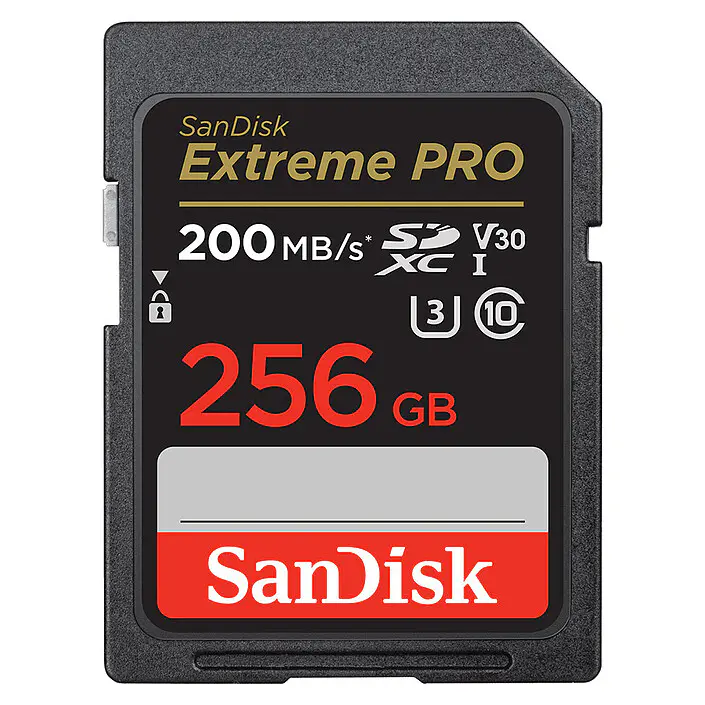 SANDISK EXTREME PRO 256GB – CARTE SDXC UHS-I – 200MO/S LECTURE – VIDEO 4K UHD – BLACK