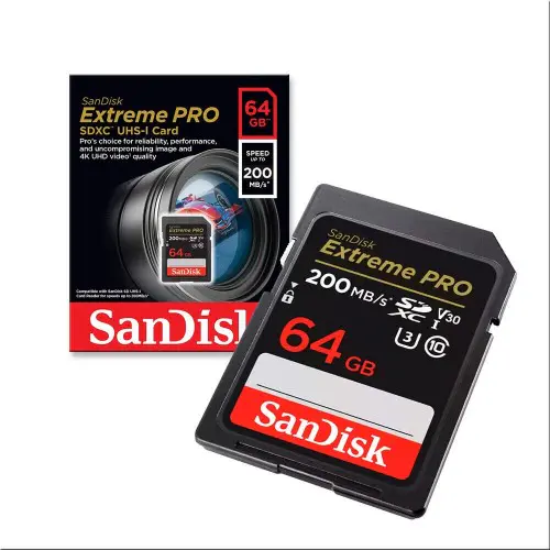 SANDISK EXTREME PRO 64GB – CARTE SDXC UHS-I – VIDEO 4K UHD – 200MO/S LECTURE – BLACK
