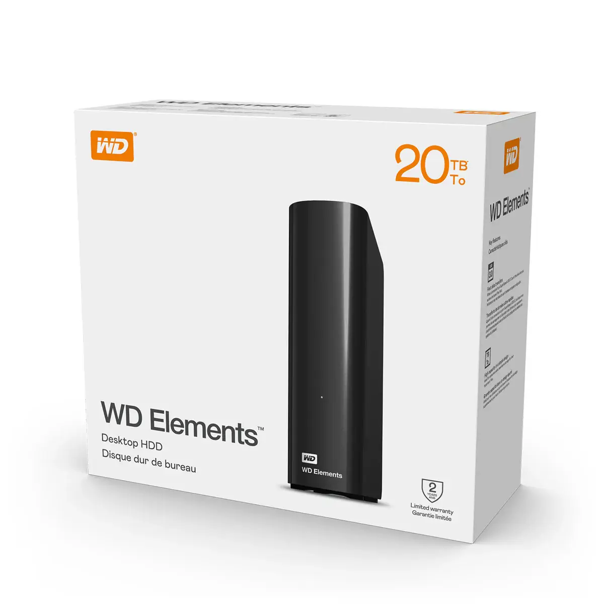 WD ELEMENTS 20TB – DISQUE DUR EXTERNE DESKTOP HDD 3.5 POUCES – USB 3.0 – PLUG AND PLAY – COMPATIBLE PC ET MAC – BLACK