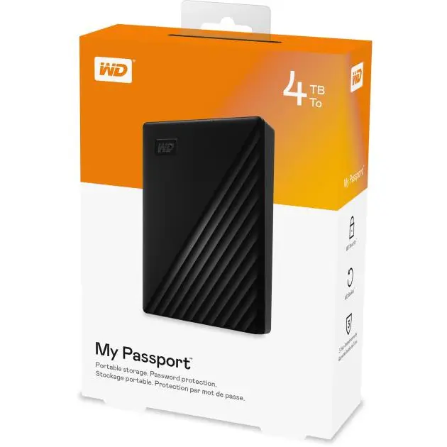 WD MY PASSPORT 4TB – DISQUE DUR EXTERNE HDD – USB 3.2 GEN 1 I USB 3.0 – BACKUP – ORIGINALE – BLACK