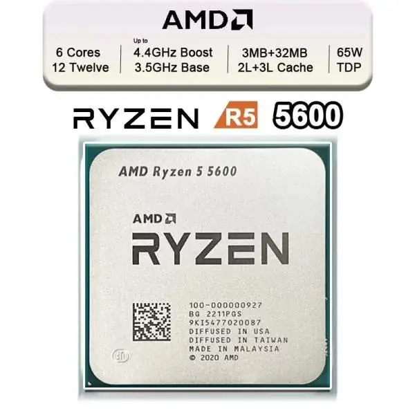PROCESSEUR AMD RYZEN 5 5600 – 6 CORE – 12 THREADS – 4.4 GHZ – SOCKET AM4 GAME – CACHE 35 MO – TRY