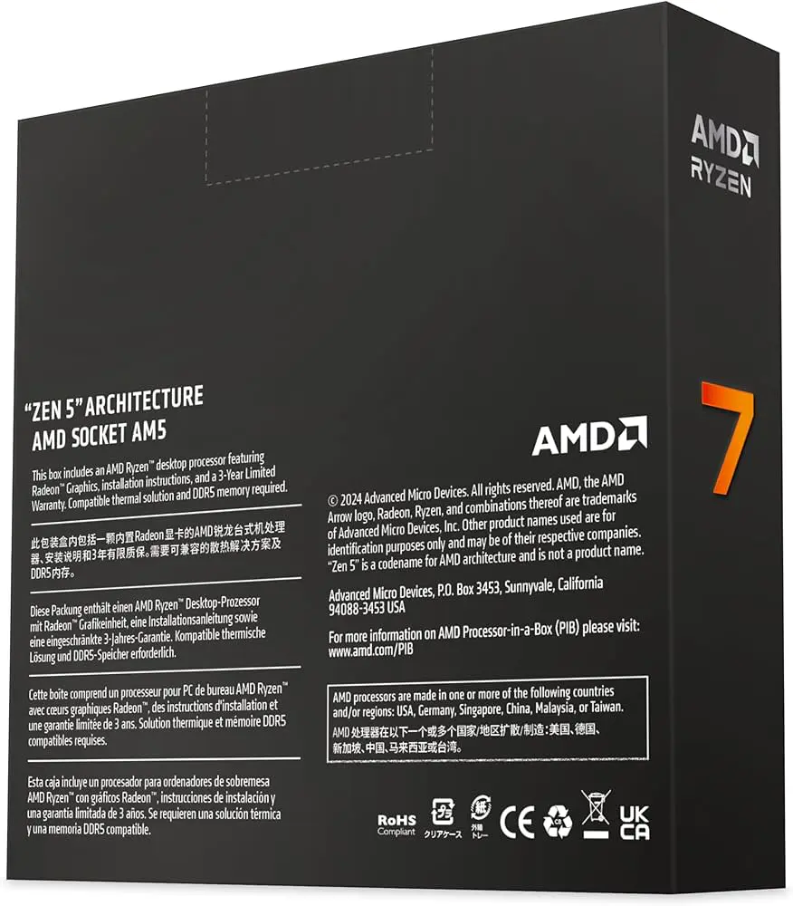 AMD RYZEN 7 9700X – 8 CORE – 16 THREADS – 5.5 GHZ – SOCKET AM5 GAME – CACHE 40 MO – TDP 65W – BOX