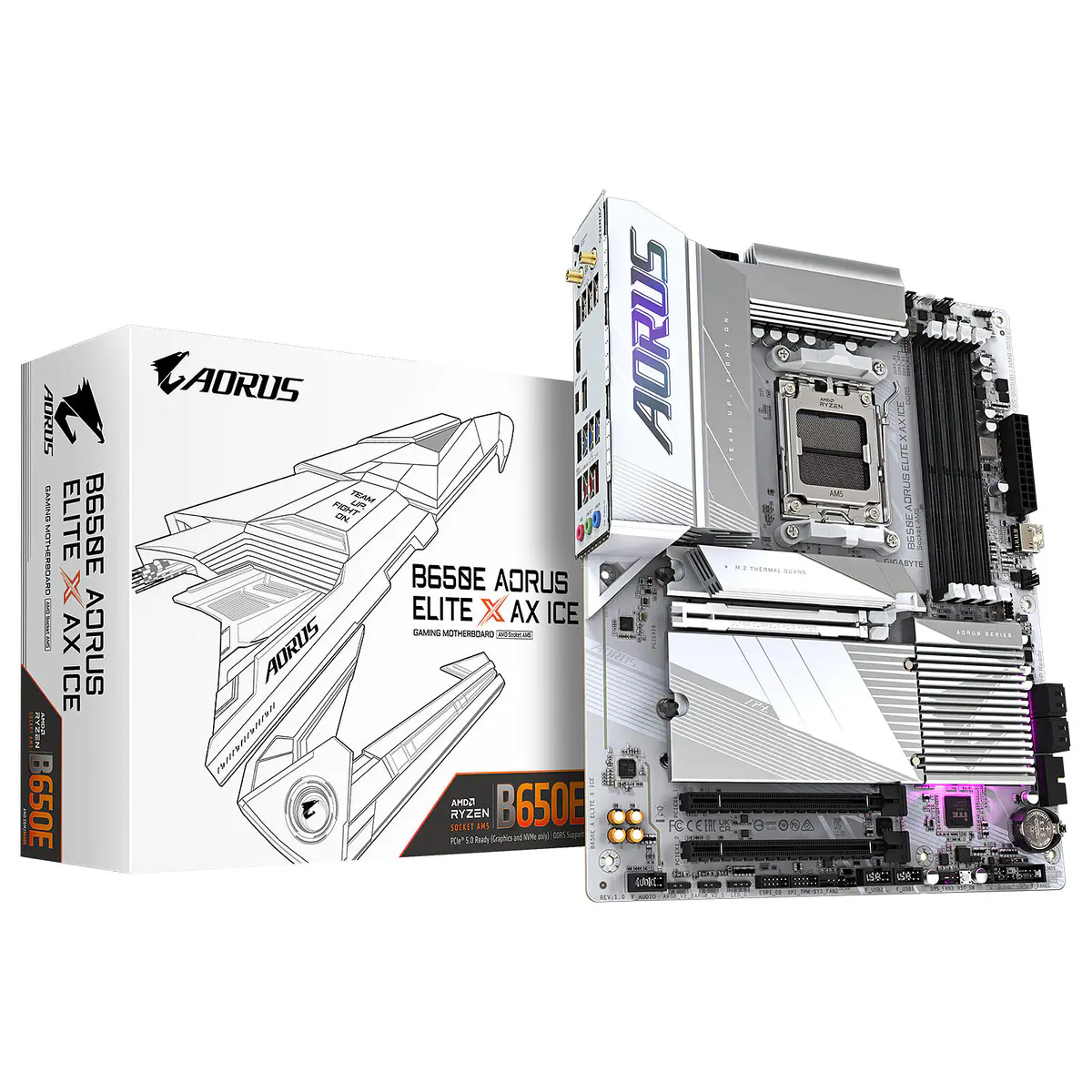 GIGABYTE B650 AORUS ELITE AX ICE – CARTE MÈRE ATX – SOCKET AM5 – 4 X DDR5 – CIE 4.0 X16 – M.2 PCIE 5.0 – WIFI 6E – LAN 2.5GBE – WHITE