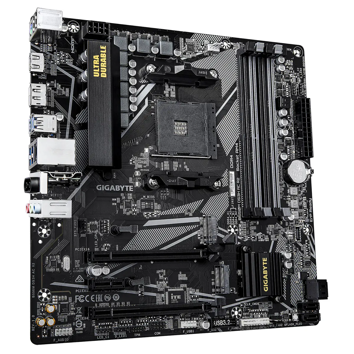 Carte mére Gigabyte B550M DS3H Micro ATX Socket AM4 AMD B550 – 4 x DDR4 – SATA 6Gb/s + M.2 – USB 3.1