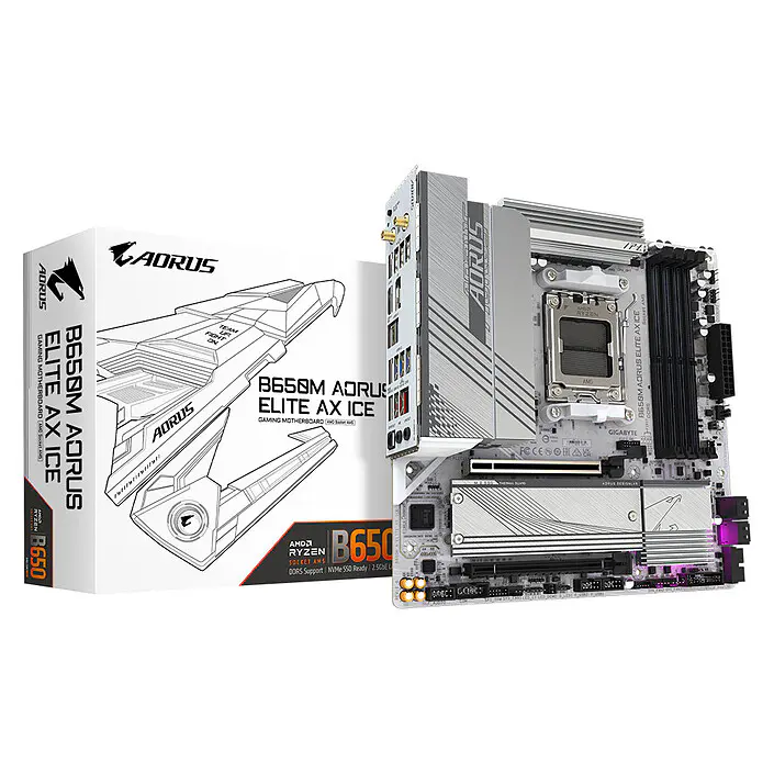 GIGABYTE B650M AORUS ELITE AX ICE – CARTE MÈRE MICRO ATX – SOCKET AM5 – 4 x DDR5 – WI-FI 6E – WHITE