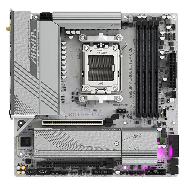 GIGABYTE B650M AORUS ELITE AX ICE – CARTE MÈRE MICRO ATX – SOCKET AM5 – 4 x DDR5 – WI-FI 6E – WHITE