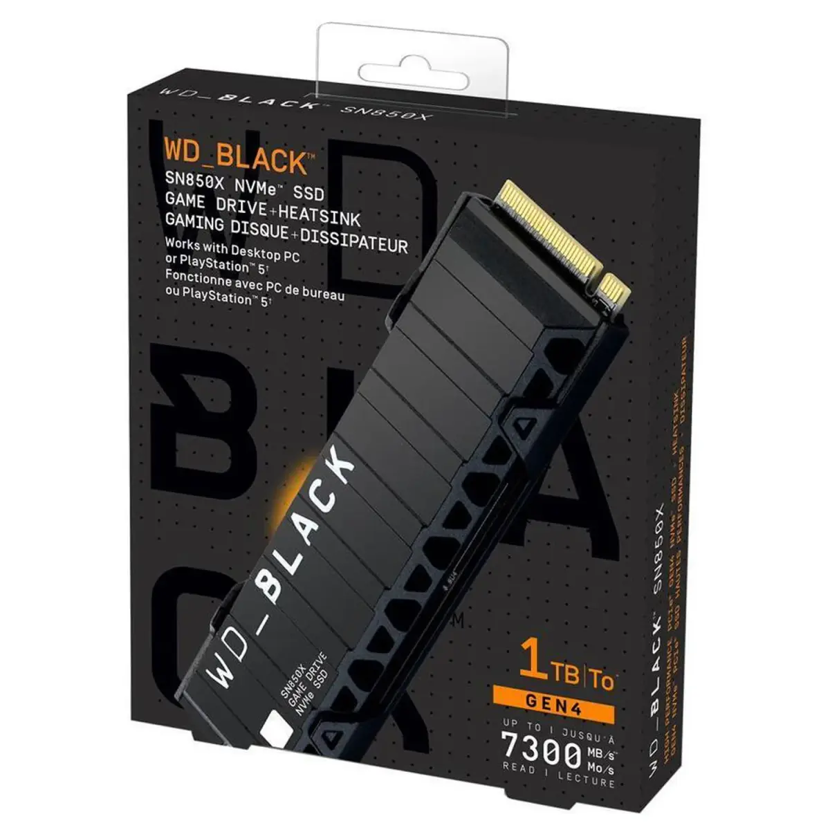 WD BLACK SN850X 1TB – SSD NVME PCIE GEN4 – 7300 MO/S – WITH HEATSINK – PC/CONSOL – 3D TLC – BLACK