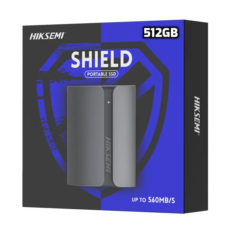 HIKSEMI SHIELD 512GO – SSD PORTABLE EXTERNE – USB 3.2 TO TYPE-C – 560 MB/S – LED- PLUG & PLAY -BLACK