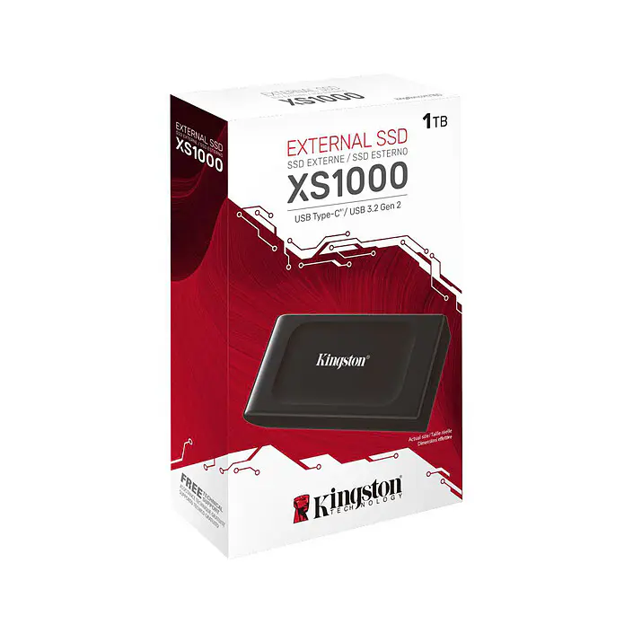 KINGSTON XS1000 1TO – DISQUE SSD EXTERNE – 1050 MO/S – USB-A To USB-C – 3D NAND – USB 3.2 – BLACK