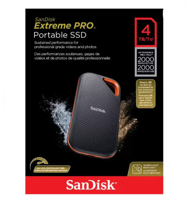 SANDISK EXTREME PORTABLE 4TO SSD – DISQUE DURE EXTERNE – TYPE-C USB 3.2 – LECTURE JUSQU’À 1050 MO/S