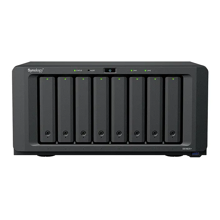 SYNOLOGY DISKSTATION DS1825+ SERVEUR NAS 8 BAIES – AMD RYZEN V1500B – 8GO DDR4 – 2X 2.5 GBE – SANS DISQUE – BLACK
