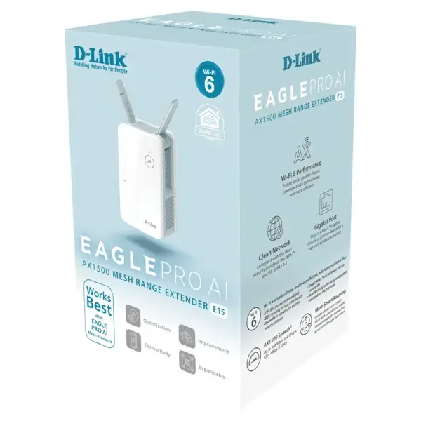 D-LINK E15 RÉPÉTEUR WIFI MESH AX1500 – EAGLE PRO AI – WIFI 6 – BOUTON WPS – SÉCURITÉ WPA3