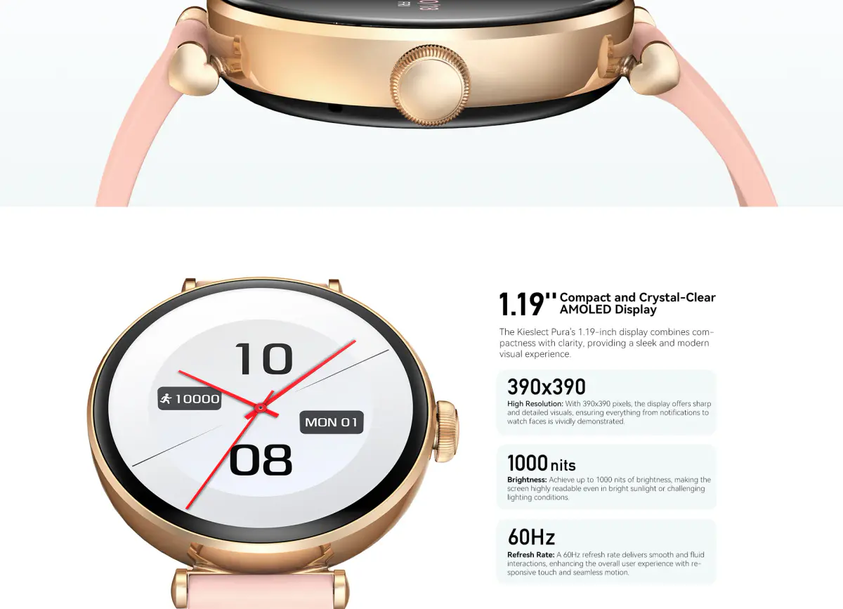 SMARTWACH KIESLECT PURA – BLUETOOTH 5.2 – CALLING – 1,19″ AMOLED – SPORTS – WATERPROOF – 250 MAH