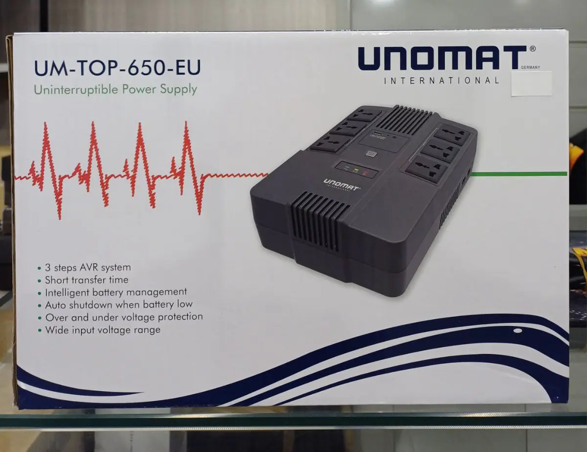 UNOMAT UM-TOP-650-EU – ONDULEUR 600VA – 360W – PRISES FR SCHUKO – AVR SYSTEM – BLACK