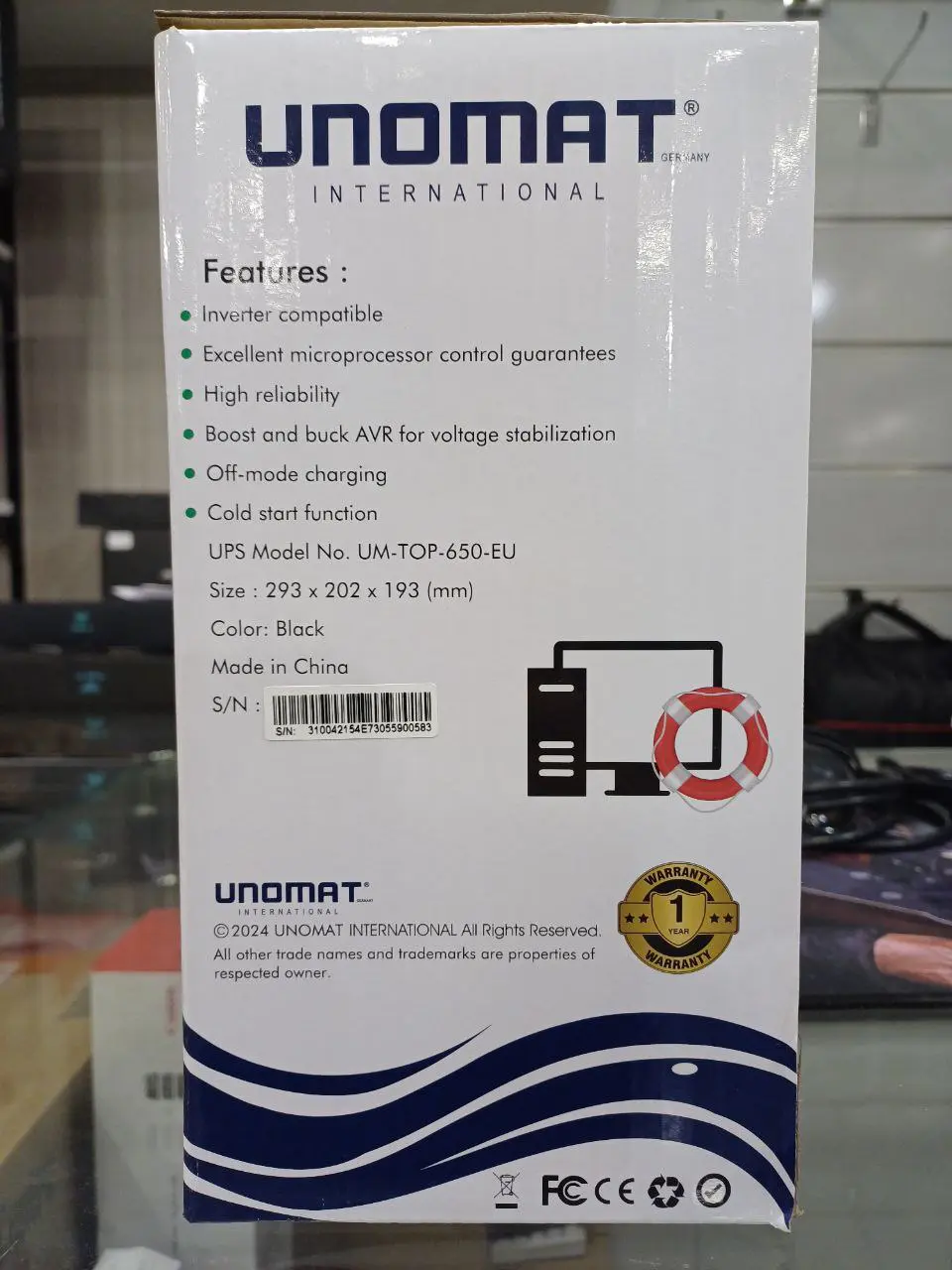 UNOMAT UM-TOP-650-EU – ONDULEUR 600VA – 360W – PRISES FR SCHUKO – AVR SYSTEM – BLACK