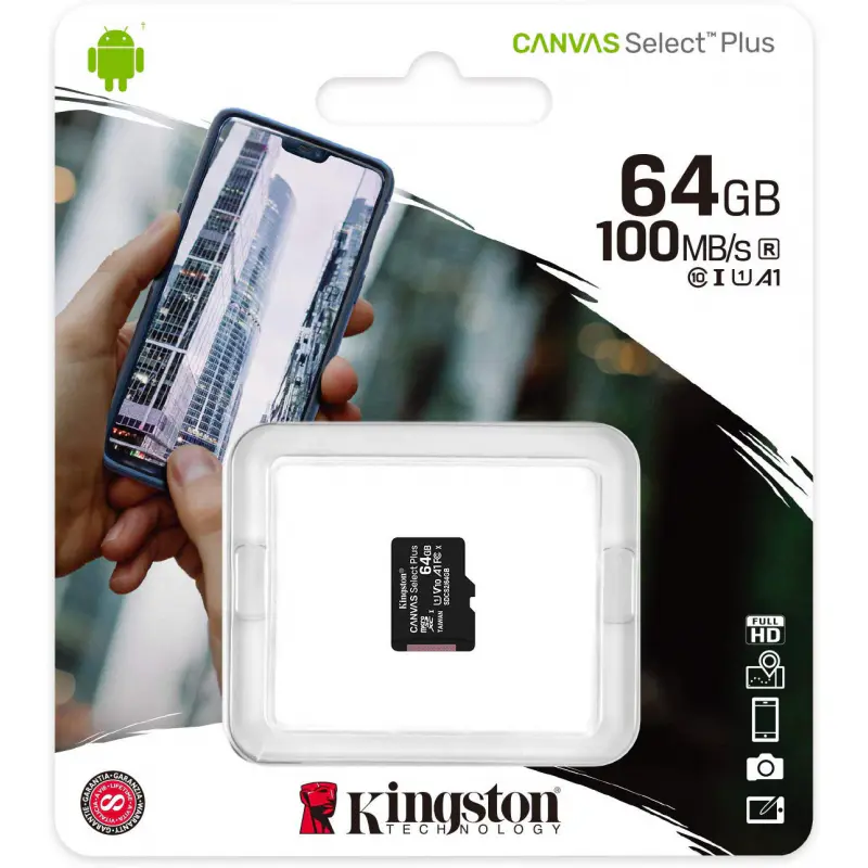 KINGSTON CANVAS SELECT PLUS – CARTE MÉMOIRE MICRO SDXC 64 GO – 100 MO/S – CLASS 10 –