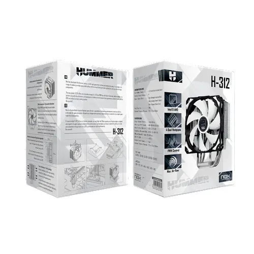 NOX HUMMER H-312 – REFROIDISSEUR CPU 120MM – INTEL & AMD – H-FAN PWM – SILENCIEUX – BLACK & WHITE