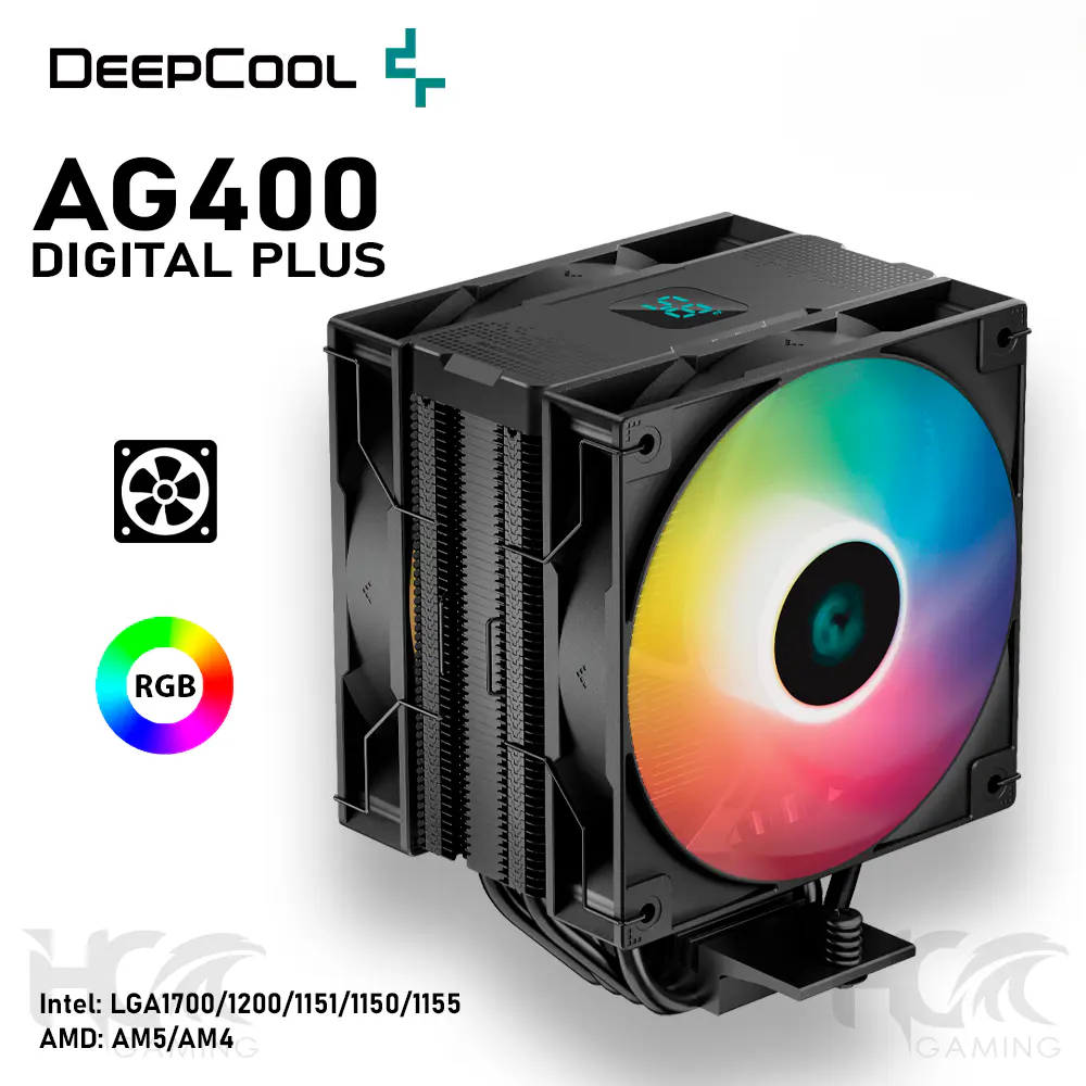 DEEPCOOL AG400 DIGITAL PLUS – AIRCOOLING 120 MM – INTEL & AMD – ARGB – ÉCRAN NUMÉRIQUE – 220W -BLACK